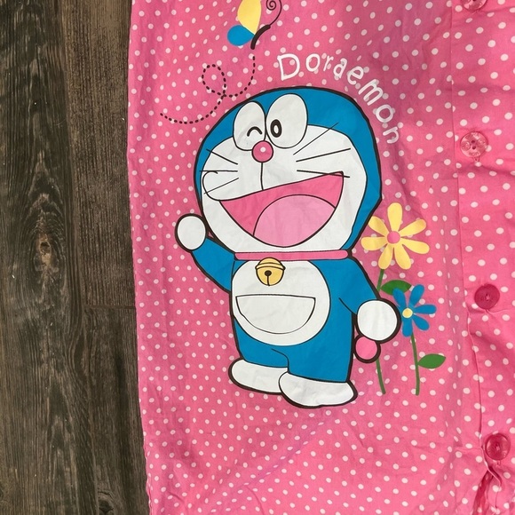 Doraemon Manga Anime Robotic Cat Shirt Sleep Wear Button Down Cool Planet Pink - Picture 4 of 10